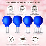 CFHBF 4 Size Facial Cupping Therapy Set Glass, Eye Face Vacuum Massage Anti Cellulite Cup - Silicone Cupping Massage Therapy, for Beauty Body Cup Fascia Massager(Softcover-Blue)