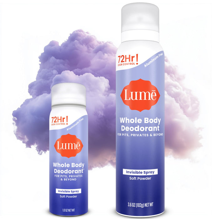 Lume Invisible Spray Deodorant For Women Two Pack - Full Size & Mini Whole Body Deodorant Spray - 72 Hr Odor Control - Aluminum & Baking Soda Free - 2 Piece Bundle - 3.6 oz & 1.0 oz (Soft Powder)