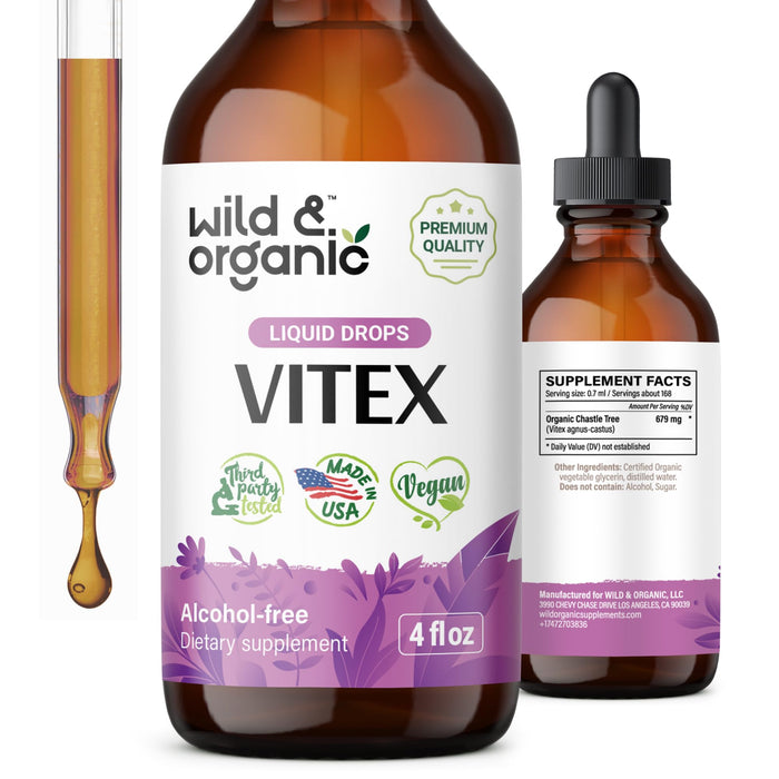 Vitex Supplement for Women - Organic Chasteberry Tincture - Vegan, Alcohol Free Chaste Tree Berry Drops - 4 fl oz