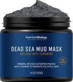 New York Biology Dead Sea Mud Mask for Face and Body with Turmeric Oil- Spa Quality Pore Reducer for Acne, Blackheads and Oily Skin, Natural Skincare for Women, Men - Tightens Skin - 4 oz