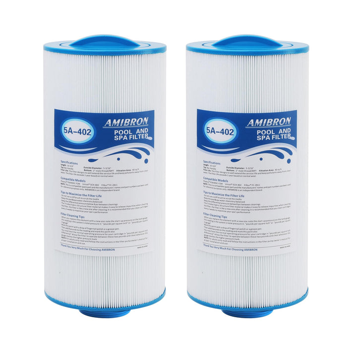 AmiBron 5CH-402 Replaces Tuff Spa Filter, Compatible with Sundance Spas 6540-723, Pleatco PJW40SC-F2M, Filbur FC-2811, Unicel 5CH-402, Del Sol Spas, 2" Male Thread/MPT 40 sq.ft. Hot Tub Filter 2 Pack