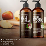 MAJESTIC PURE Apple Cider Vinegar Shampoo and Avocado Coconut Conditioner Set - Restores Shine & Reduces Itchy Scalp, Dandruff & Frizz - Sulfate Free, for All Hair Types, Men and Women - 2 x 16 fl oz