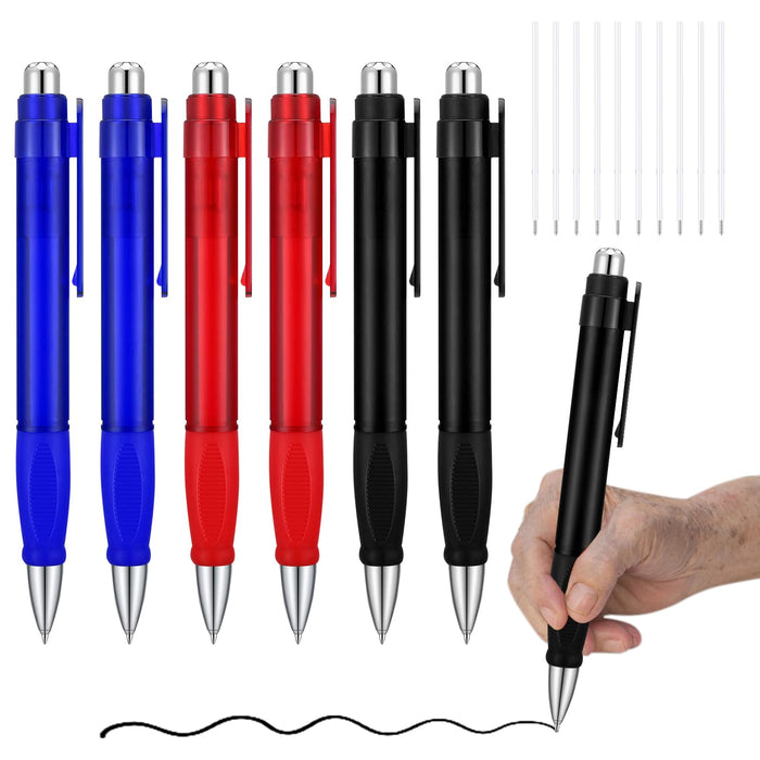 lyforx Big Fat Pens - Enhanced Writing Stability for Arthritis and Elderly Easy Thick Grip（6 Pens + 10 Refills）