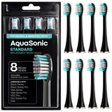 AquaSonic Standard Replacement Brush Heads | for Normal & Sensitive Teeth | Compatible with Many AquaSonic Toothbrush Handles (8 Pack Black)