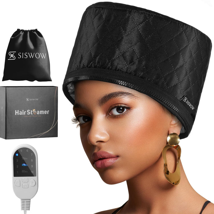 Hair Steamer For Natural Hair Home Use w/10-level Heats Up Quickly, Heat Cap For Deep Conditioning - Thermal Steam Cap For Black Hair, Great For Deep Conditioner (Black)