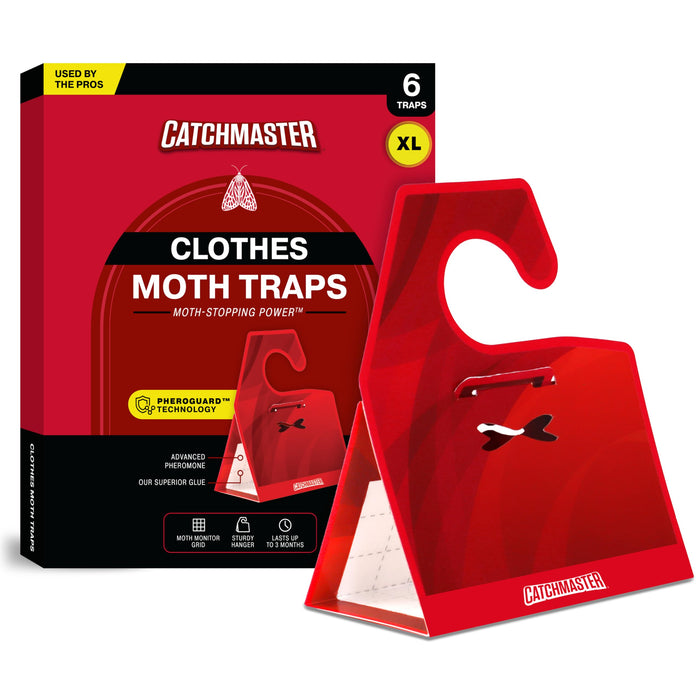 Catchmaster Clothing Moth Traps with Premium Extra Strength Odorless Pheromone Technology – Red, XL, Extra-Strength Glue – Traps & Targets Casemaking and Webbing Moths - 6-Pack