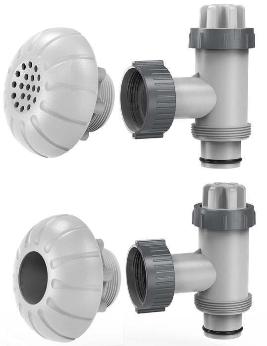 SUMMERBUDDY Above Ground Pool Parts, Replacement Pool Pump Part for Intex/Bestway/Coleman with Plunger Valve, 1.5" Outlet Strainer & Inlet Nozzle, Pool Hose Adapter for Intex Sand Pump (Grey)