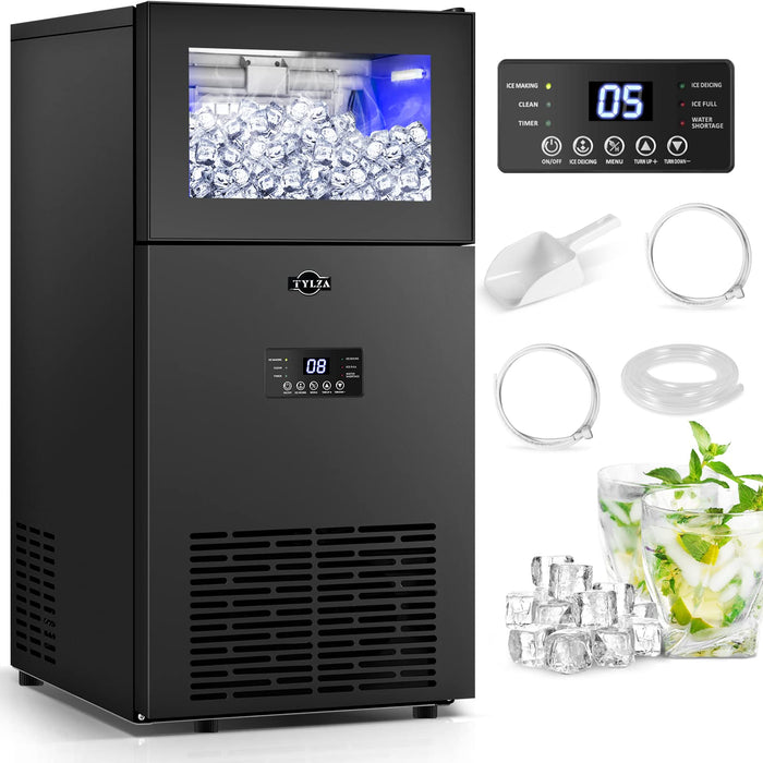 Commercial Ice Maker Under Counter, 170LBS/24H with 35LBS Ice Storage Capacity, 15 Inch Wide Stainless Steel Commercial Ice Machine Freestanding/Built-in Large Ice Machine