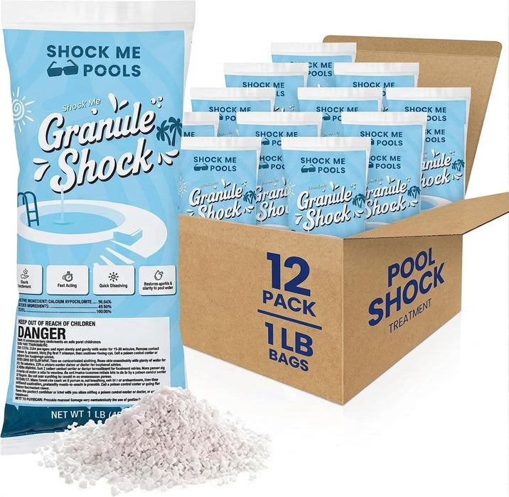 Cal Hypo Granule Pool Shock – Fast-Dissolving Chlorine Shock Treatment for Swimming Pools – Powerful Pool Water Clarifier & Sanitizer – for Inground & Above Ground Pools – 1 lb Bag (12 Pack)