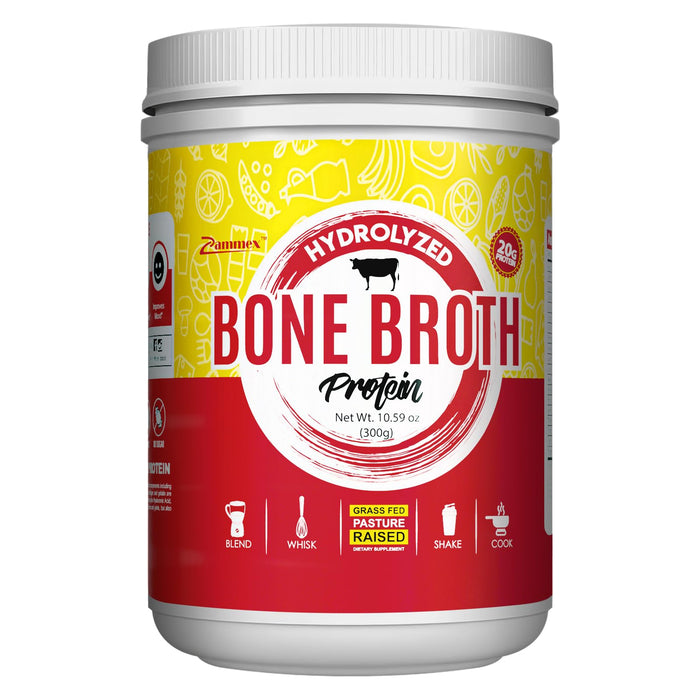 Zammex 100% Grass-Fed Beef Bone Broth Protein Powder, 20G Protein, Hydrolyzed Collagen Peptides Type 1&3, Supports Healthy Skin, Nails, Hair, Joints, Non-GMO, Gluten Free, Paleo & Keto Friendly