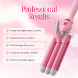 Alure Three Barrel Curling Iron Wand Hair Waver with LCD Temperature Display - 1 Inch Ceramic Tourmaline Triple Barrels, Dual Voltage Crimp