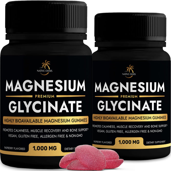 (2 Bottles) Magnesium Glycinate Gummies 1,000mg | Highly Bioavailable Magnesium Glycinate Gummy Supplement | Non GMO, Gluten & Allergen Free | Alternative to Citrate Capsules & Tablets (180 Count)