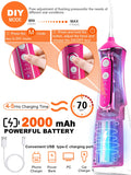 Cordless Water Flosser Teeth Cleaner, Dental Oral Irrigator Cleaning Cordless with Toothbrush, Tongue Scraper Travel Bag Waterproof 5 Jet Tips for Home Travel, (Rose Pink)