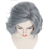 Koonfan Short Wavy Sliver Gray Grandma Wig Old Lady Wig Halloween Costume Cosplay Women Wigs