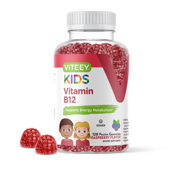 Vitamin B12 for Kids Gummies, 1000mcg - Metabolism, Natural Energy Support - Vegan, Gelatin Free, Gluten Free, GMO Free - Tasty Chewable B12 Raspberry Flavored Gummy