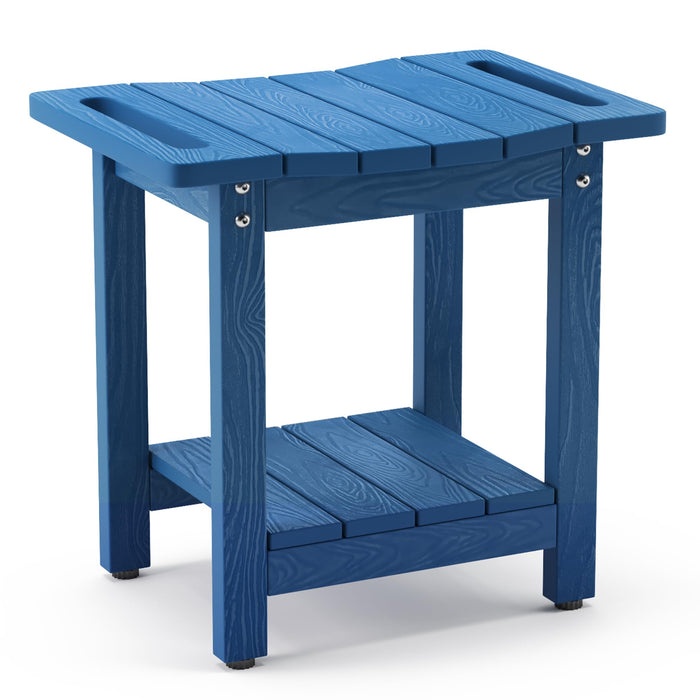 LUE BONA HDPS Shower Benches for Inside Shower, Navy Blue Shower Stool for Shaving Legs with Storage, Waterproof Shower Chair Seat for Bath, Weather Resistant/Non-Slip/Handles/Indoor or Outdoor Use