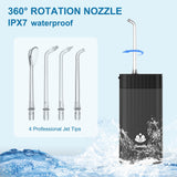 Caredite Water Flosser Cordless,Portable Mini Oral Irrigator Teeth Cleaner, Rechargeable Power Dental Flosser Picks For Travel Home, 4 Tips 3 Modes, IPX7 Wateroproof For Teeth Braces Dental Care,Black