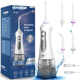 Cordless Water Flosser for Teeth Professional Water Teeth Cleaner Picks Dental Oral Irrigator with 3 Modes & 4 Jet Tips for Braces Gums, IPX7 Waterproof, 300ml Detachable Tank for Home Travel Grey