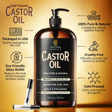 INFINA ESSENTIALS Pure Castor Oil Cold Pressed Hexane Free - Castor Oil Glass Bottle, Cold Pressed Castor Oil for Hair Growth, Face, Scalp, Skin, & Eyelashes - Nourish & Moisturize - 16 fl oz