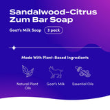 Indigo Wild Zum Bar Goat's Milk Soap - Mother's Day Gift - Sandalwood-Citrus - 3 oz (3 Pack)