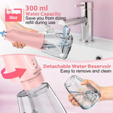 Water Dental Flosser Teeth Cleaner Pick, H2ofloss Cordless Portable Oral Irrigator,5 Mode IPX7 Waterproof Teeth Picks 300ML Rechargeable WaterFlosser for Home Travel (Pink)