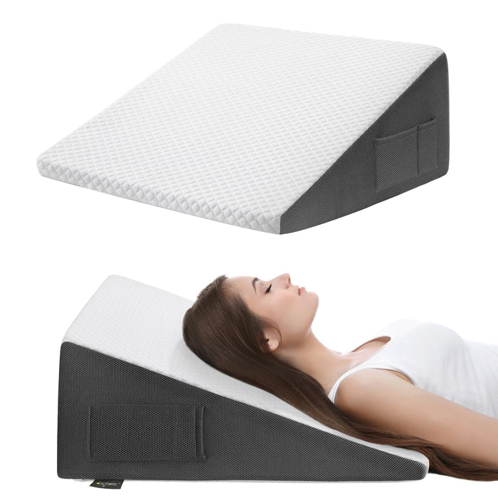 Cozymaker 12" Bed Wedge Pillow for Sleeping After Surgery, Back Support, Leg Elevation, Gerd Acid Reflux, Relief Neck Pain, Sleep Apnea, Snoring, Cooling Memory Foam Triangle Incline Wedge