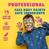 Bowitzki Face Paint Kit Professional Face Painting Set For Kids Adults 12 x 10gm Stencil One Stroke Split Cake Palette Non Toxic Rainbow Cakes Flora Unicorn Body Makeup Halloween Christmas Easter