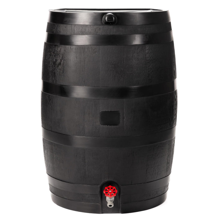 RTS Home Accents 50-Gallon ECO Rain Barrel Made with 100% Recycled Plastic, Flat Back Rain Water Collection Barrel, Black