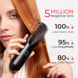 TYMO Porta Cordless Hair Straightener Brush, Portable Mini Straightening Brush for Travel, Negative Ion Hot Comb Hair Straightener for Women, Lightweight to Carry Out, USB Rechargeable, Anti-Scald