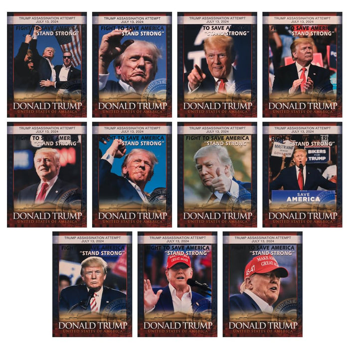 11pcs Trump Stand Strong Card 2024 Donald Trump Survived Shot at Election Rally Cards Set, Perfect Political Gift for Trump Supporters and Patriotic Americans