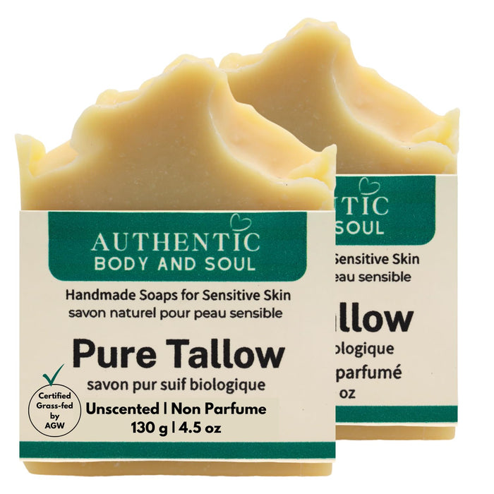 1 Ingredient Organic Tallow Soap for Sensitive Skin - 130 grams each, Pack of 2 - Premium Unscented and Fragrance Free Beef Tallow Skincare, Naturally Gentle (UNSCENTED) (2 Pack Unscented)