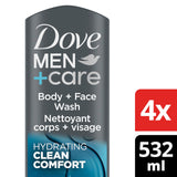 DOVE MEN + CARE Body and Face Wash Clean Comfort 4 Count for Healthier and Stronger Skin Effectively Washes Away Bacteria While Nourishing Your Skin, 18 oz