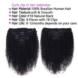 Curly Clip In Extension Human Hair 3C 4A Kinky Curly Clip Ins Full Head for Black Women Brazilian Remy Human Hair Natural Color 8Pcs with18clips 120g/Set(24 inch, curly wave)