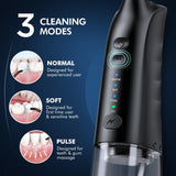 Demita Cordless Water Flosser for Teeth, 300ML 3 Modes 5 Jet Tips Portable Electric Flosser Pick for Adults, IPX7 Waterproof Oral Irrigator Dental Flosser Cleaning Kit for, Gums, Braces Care(Black)