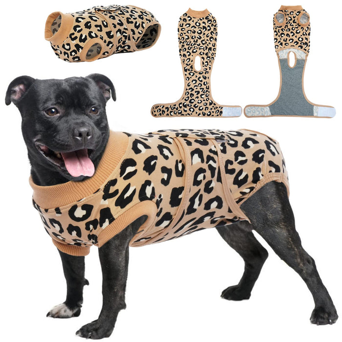 Kuoser Dog Surgery Suit Female Spay Onesie for Dogs, Soft Dog Recovery Suit Male for Neuter, Pet Leopard Printed Surgery Shirt Dog Body Suits After Surgery Wear, Dog Cone Alternative Surgical Onesies