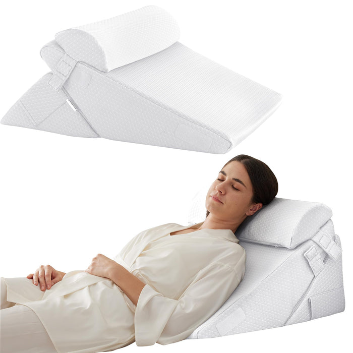 Bedluxe 3Pcs Orthopedic Bed Wedge Pillow Set, Foam Wedge Pillow Post Surgery for Back, Leg and Knee Support, Adjustable 9&12 Inch Folding Triangle Pillow for Sleeping, Acid Reflux, Snoring, White