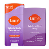 Lume Whole Body Deodorant And Soap - 2.6 Ounce Smooth Solid Stick With 72 Hour Odor Control and 5 Ounce Triple Milled Soap - Aluminum Free, Baking Soda Free and Skin Loving (Lavender Sage)