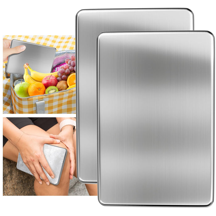 2PCS Ice Packs for Lunch Boxes Reusable Stainless Steel Ice Packs, No Water Needed, for Coolers, Camping, and Picnic Baskets Metal Bento Box Ice Packs Keep Food and Drinks Fresh and Cool