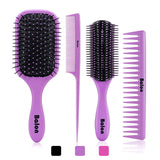 4Pcs Hair Brushes for Women, Hair Comb for Women and Detangling Paddle Brush, Great On Wet or Dry Hair, No More Tangle Hair Brush Set for Straight Long Thick Curly Natural Hair (Purple)