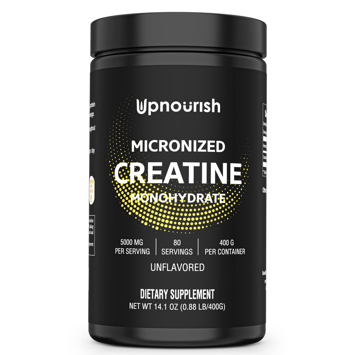 UpNourish Micronized Creatine Monohydrate Powder 400 G - Unflavored Vegan for Pre Workout, Muscle Building Pure Women and Men Instantized Supplement, 80 Servings 14.1096 Ounce