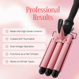 Alure Three Barrel Hair Waver/Crimper with LCD Temperature Display in Celsius - 1 Inch Ceramic Tourmaline Triple Barrels, Dual Voltage Crimp Iron