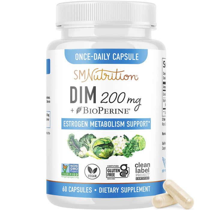 DIM Supplement 200 mg | Estrogen Balance for Women & Men | Hormonal Acne, Hormone Balance, Menopause & Antioxidant Support | Clean Label Project Certified, Vegan & Soy Free Diindolylmethane | 60 Ct.