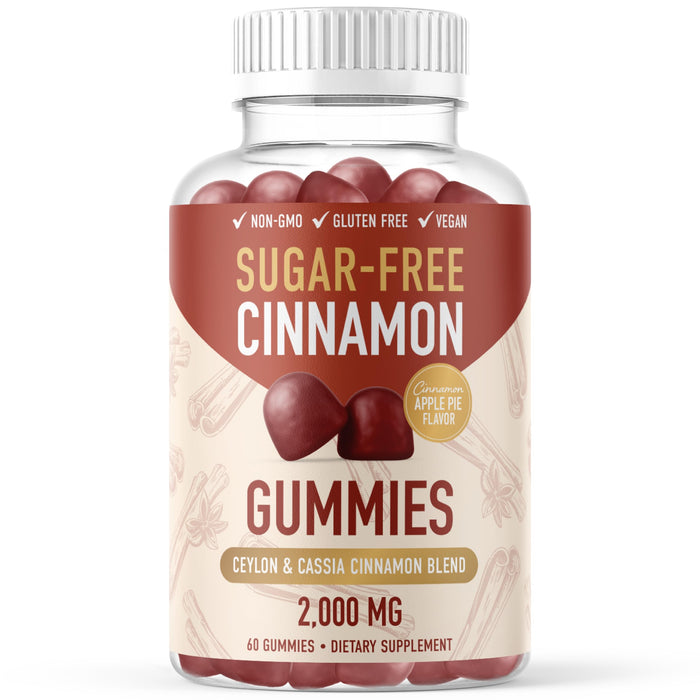 Sugar-Free Cinnamon Gummies 2000MG with Ceylon Cinnamon & Cassia Complex | Sugar-Free Lifestyle Supplement & Guilt-Free Cinnamon Apple Flavor with Chromium | Vegan, Non-GMO, Gluten-Free | 60 Gummies