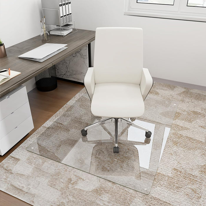 [Tempered Glass] 36" x 55" Glass Chair Mat, Heavy Duty Hard Floor Mat with Round Corner and Polished Edge, Office Chair Mat for Carpet Office Home Hardwood Floor Desk