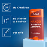 Mando Whole Body Deodorant For Men - Smooth Solid Stick - 72 Hour Odor Control - Aluminum Free, Baking Soda Free, Skin Safe - 2.6 Ounce (Pack of 2) - Bourbon Leather