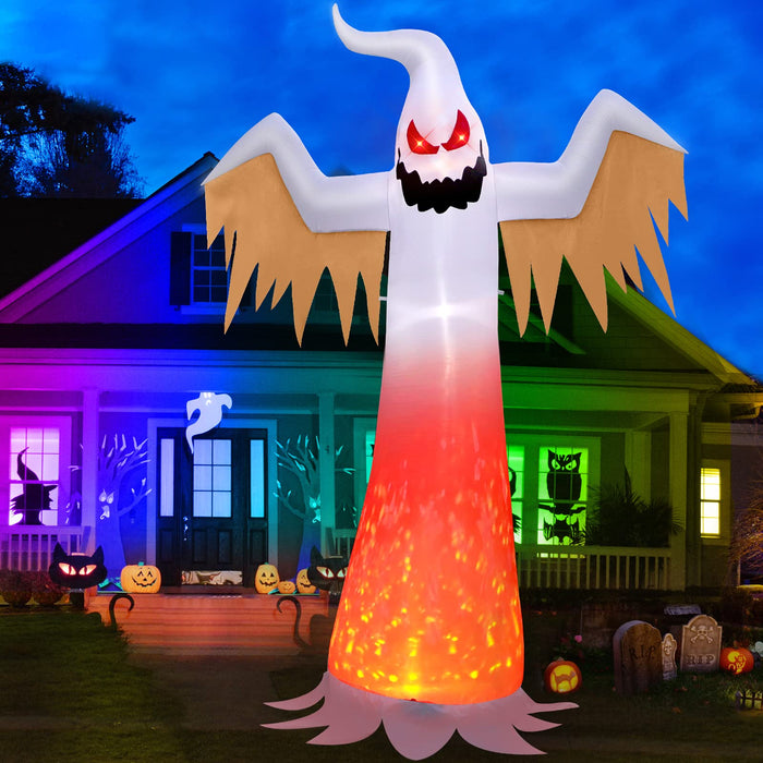 12 FT Giant Halloween Inflatable Ghost Outdoor Decorations, Huge Blow up Ghost, Built-in LED Fire Flame with Blinking Red Eyes, Scary Spooky Ghost Decor for Yard Garden Lawn Patio Home Holiday Party