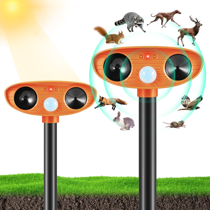 2 Pack Ultrasonic Animal Repellent Outdoor Solar Animal Deterrent with Motion Detection Deer Repellent Devices Waterproof for Cat Squirrel Deer Raccoon Skunk Rabbit Fox and More (2)