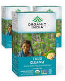 Organic India Tulsi Cleanse Herbal Tea - Holy Basil, Stress Relieving & Detoxifying, Immune Support, Adaptogen, Vegan, USDA Certified Organic, Non-GMO, Caffeine-Free - 18 Infusion Bags, 3 Pack