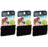 Scunci Everyday and Active Strand Elastics, Black Color, 6-Pcs per Pack, 3-Packs Total