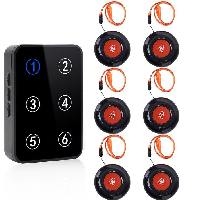 Caregiver Pager Wireless Nurse Call System 500Ft Range with LED Number Display Caregiver Call Button for Elderly at Home Medical Alert Systems for Seniors Panic Button(6 Call Button & 1 Receiver)